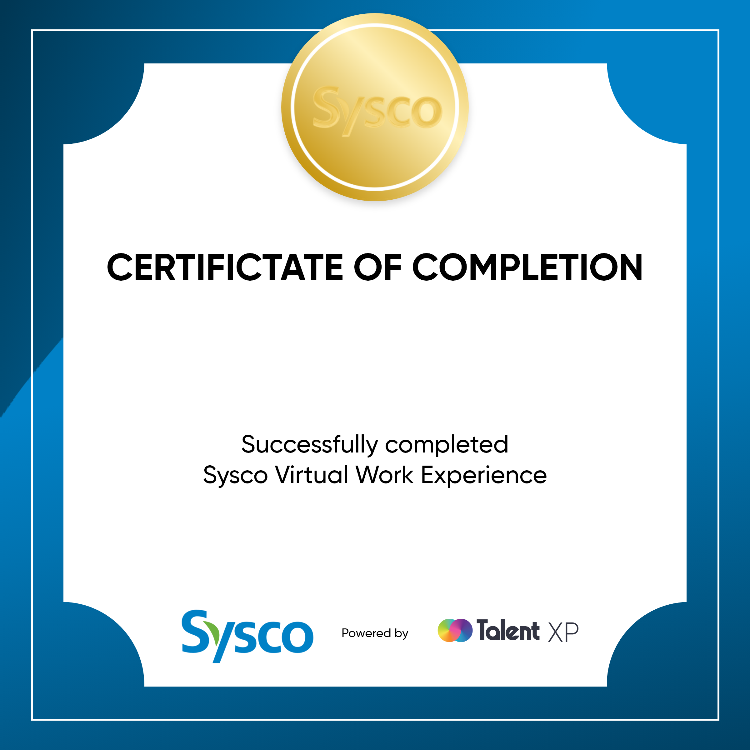 Badge for Certificate of completion - Sysco Work Experience